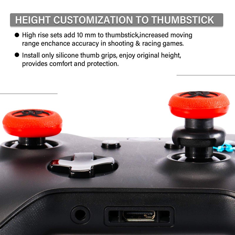 Playrealm FPS Thumbstick Extender & 3D Texture Rubber Silicone Grip Cover 2 Sets for Xbox Series X/S & Xbox One Controller(BioH Red) - Image 4